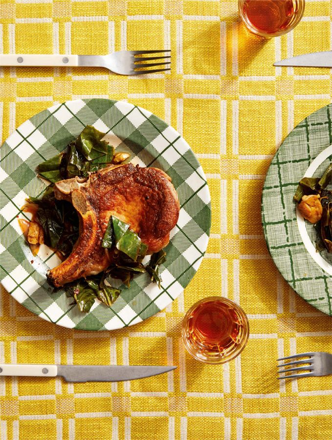 Skillet Pork Chops with Vinegar and Honey Collards from Colu Cooks by ...