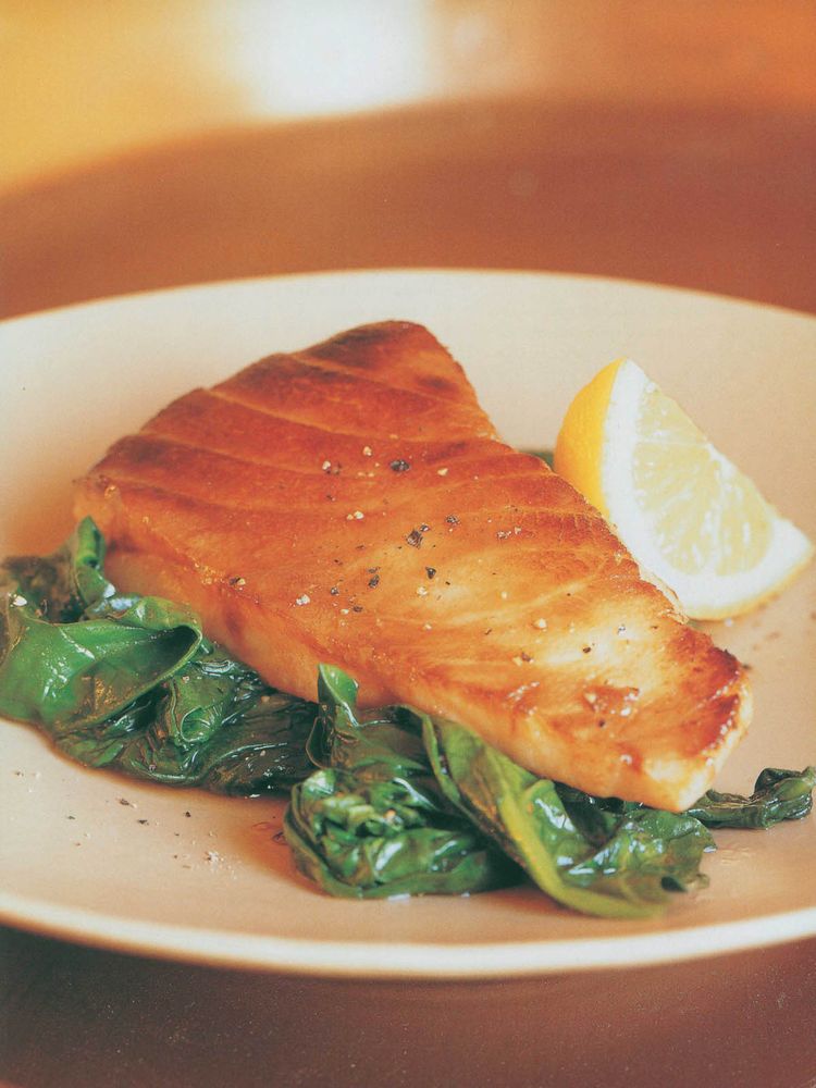 Teriyaki Sea Bass on Spinach from Cooking One on One by John Ash