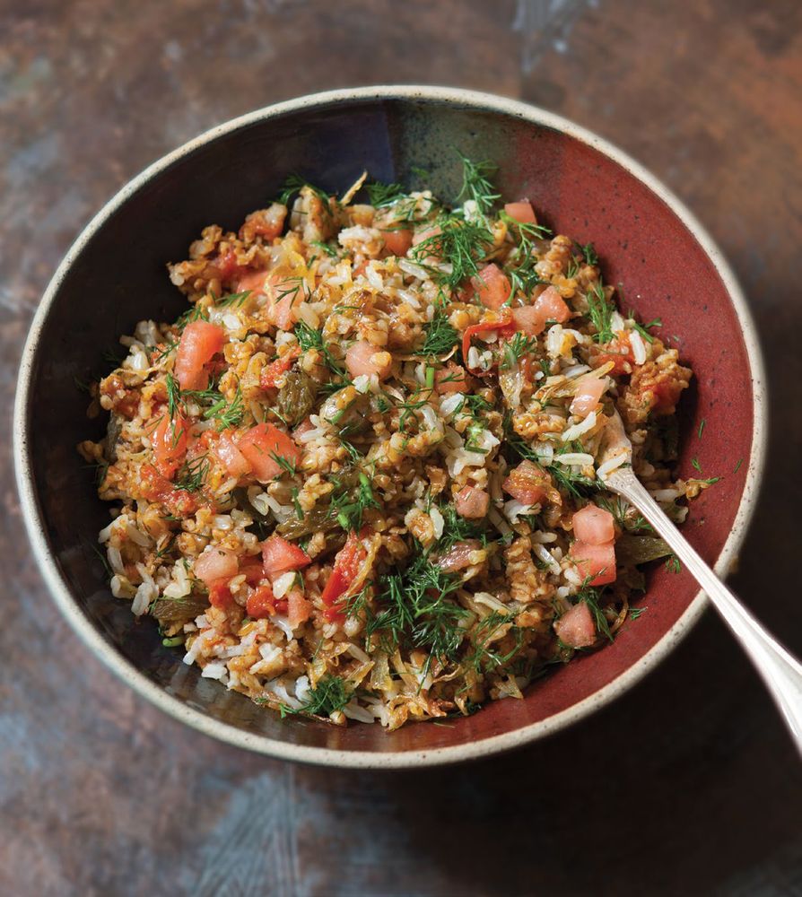 Bulgur + Lamb Pilaf from Cooking in Iran Regional Recipes and Kitchen