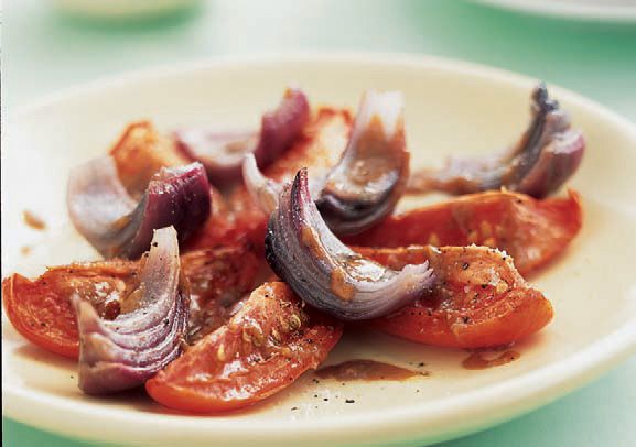 Roasted Red Onion and Tomatoes from The Cook's Book of Everything by Lulu Grimes