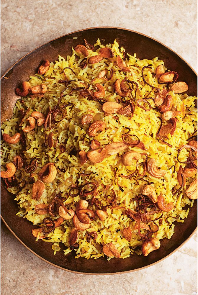 SpiceStudded Rice with Crispy Shallots, Garlic and Cashew Nuts from