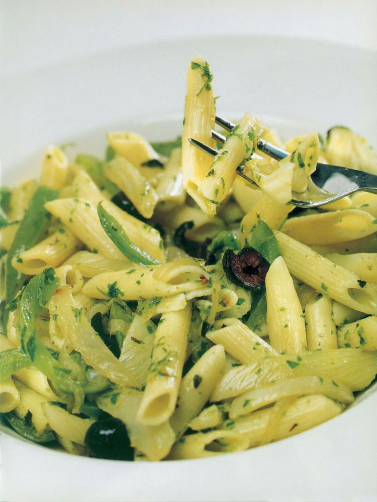 Pasta ribbons in lemon sauce with spinach, leeks and tomatoes from The ...