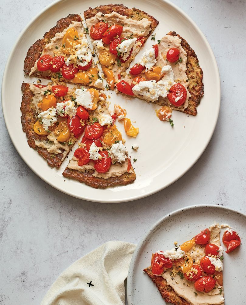 White Bean and Smashed Rosemary Roasted Cherry Tomato Pizza from Cali
