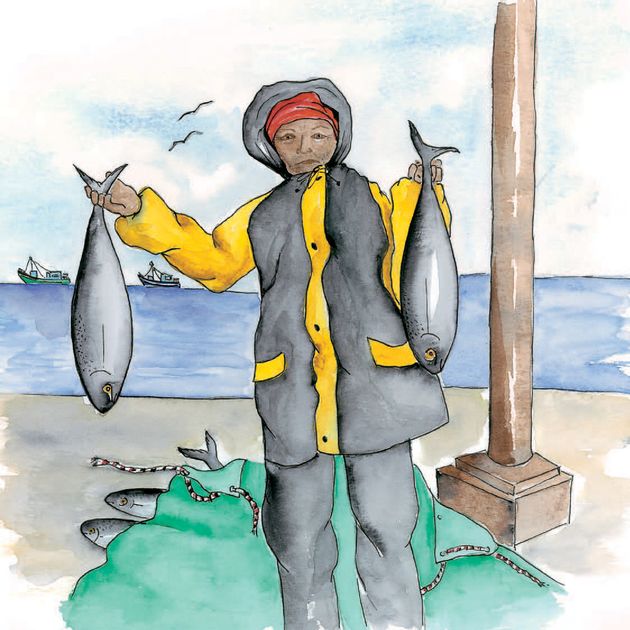 Fisherman Catching Fish Drawing