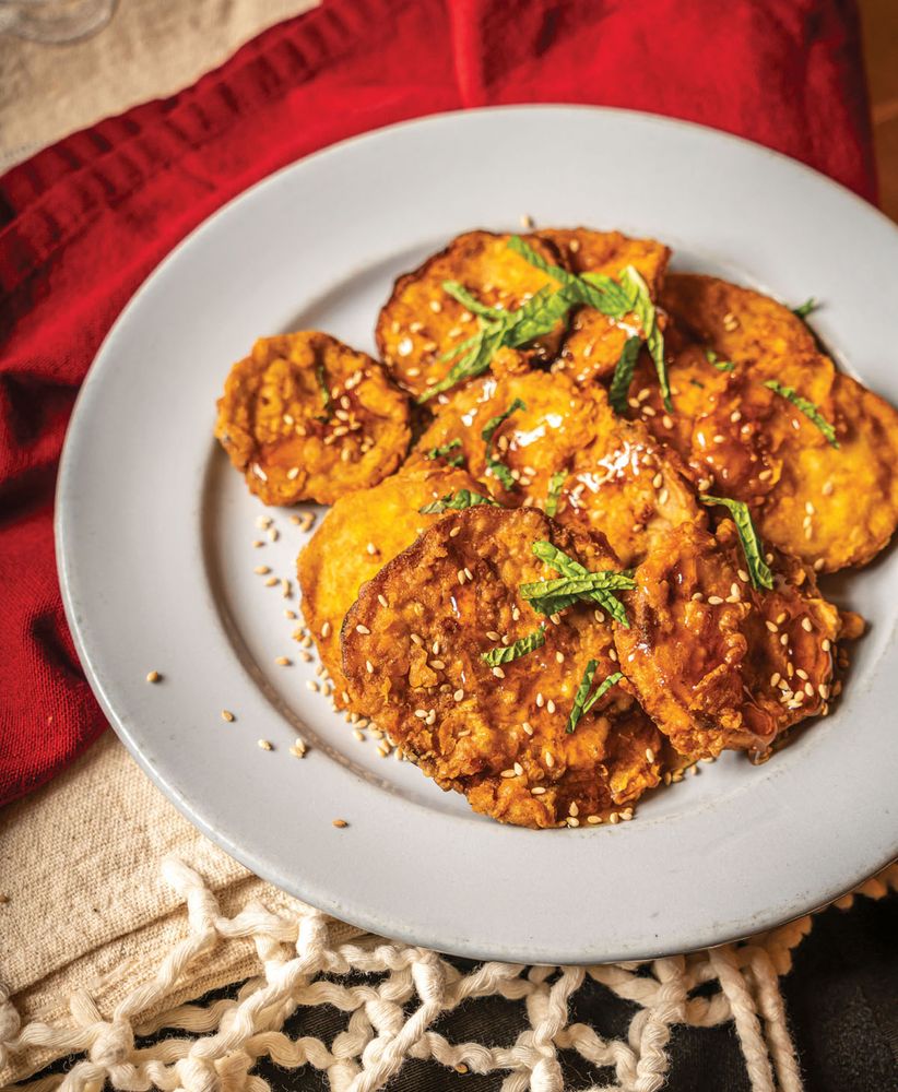 Sephardic Fried Eggplant with Sesame Seeds, Mint, and Honey from Cast