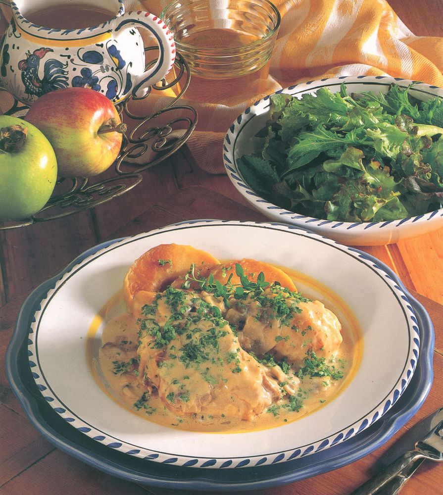 Cider apple chicken with mushroom sauce from Chicken Le Cordon Bleu