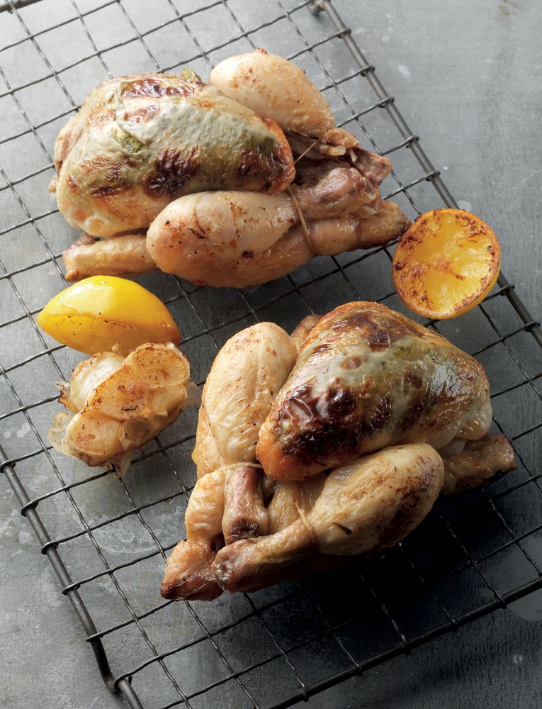 Whole roasted poussins with lemon and herb purée from Chicken and Other ...