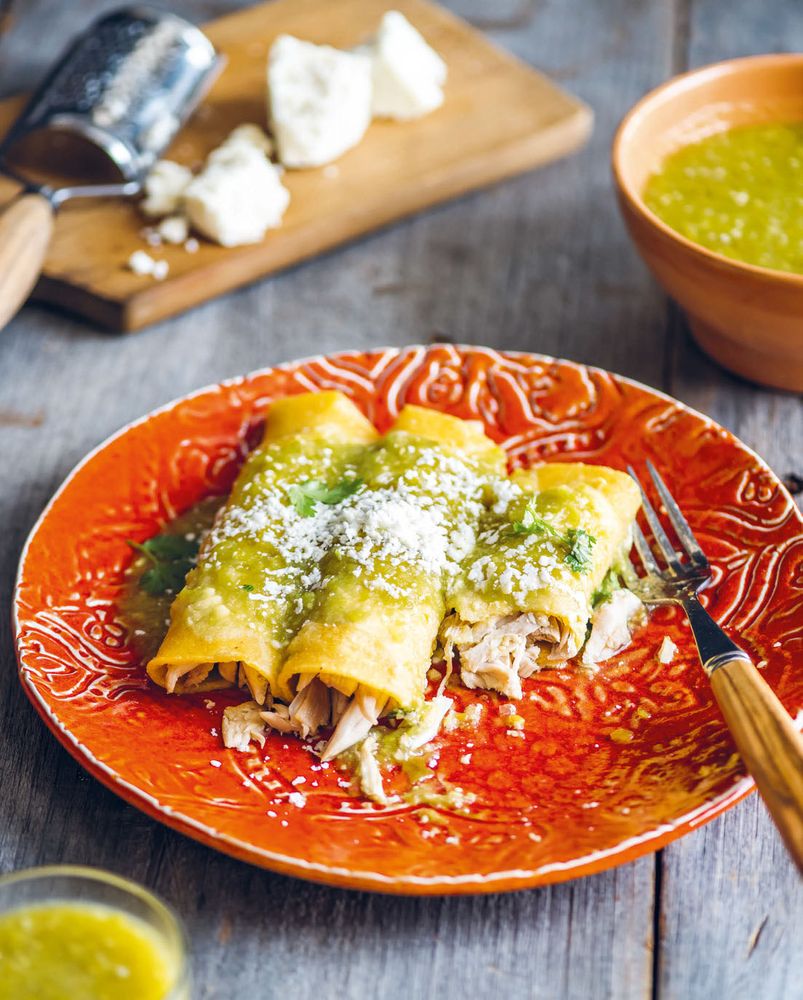 Green Chicken Enchiladas from Claudia's Cocina A Taste of Mexico