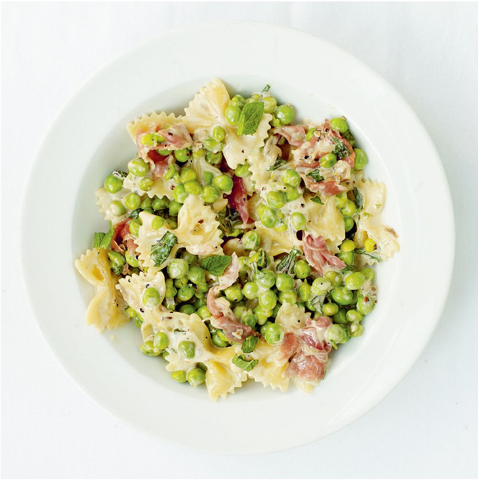 Farfalle with Prosciutto, Mint and Peas from Around the World in 80