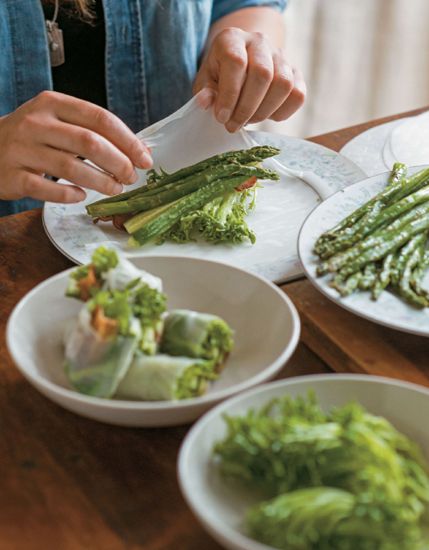 Roasted Asparagus Spring Rolls with Bacon from Bountiful by Todd Porter and Diane Cu