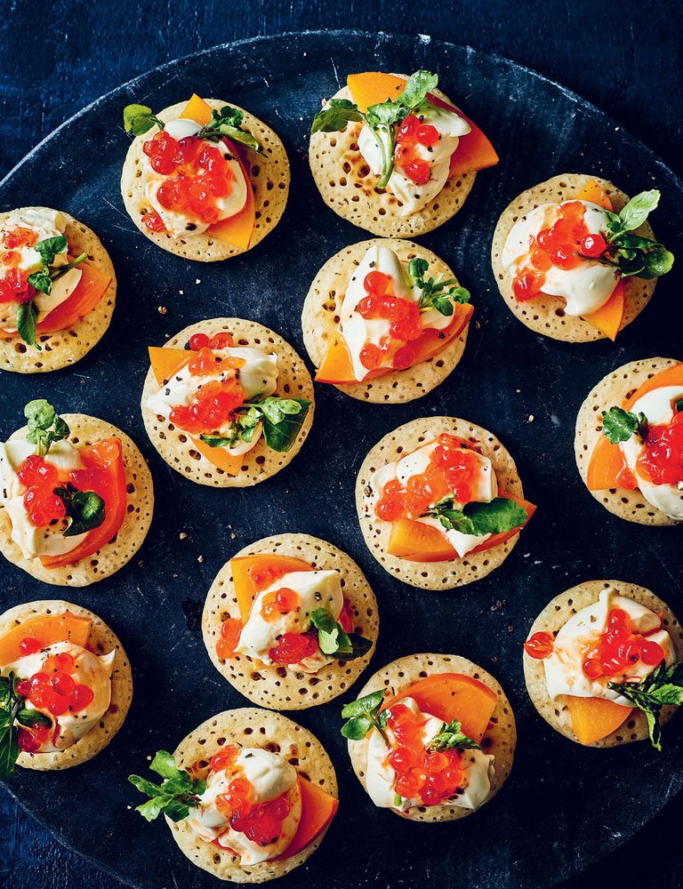 Persimmon and Salmon Roe Blinis from Bold: Big Flavour Twists to ...