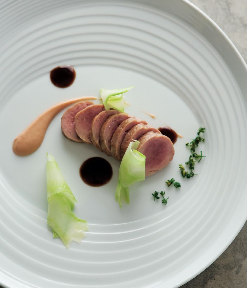 SlowCooked Pork Tenderloin with Quince Purée, Broccoli and Prune Sauce