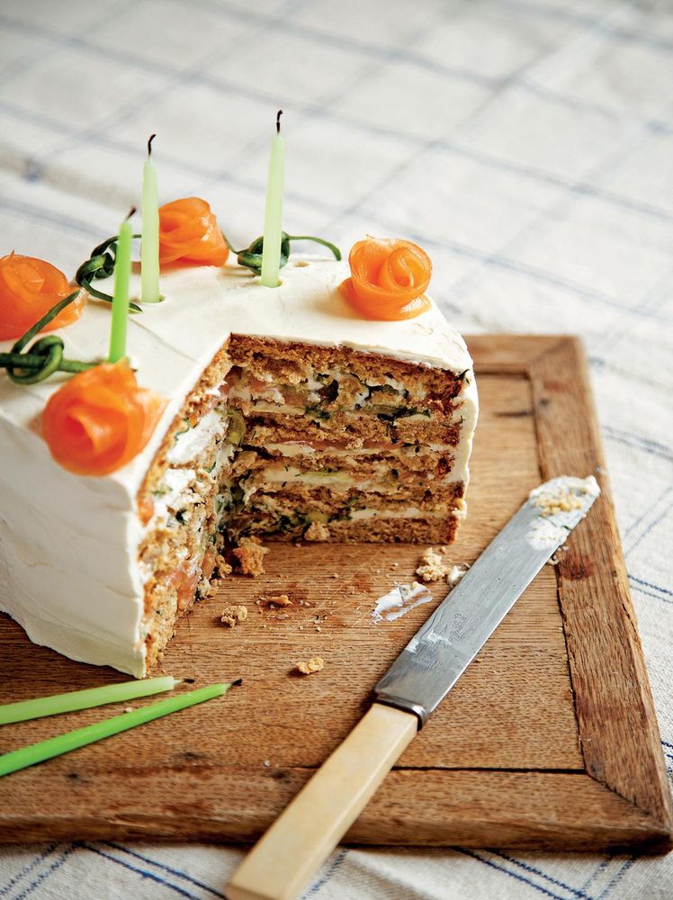 Savoury Smoked Salmon ‘Cake’ from The Birthday Cake Book by Fiona Cairns