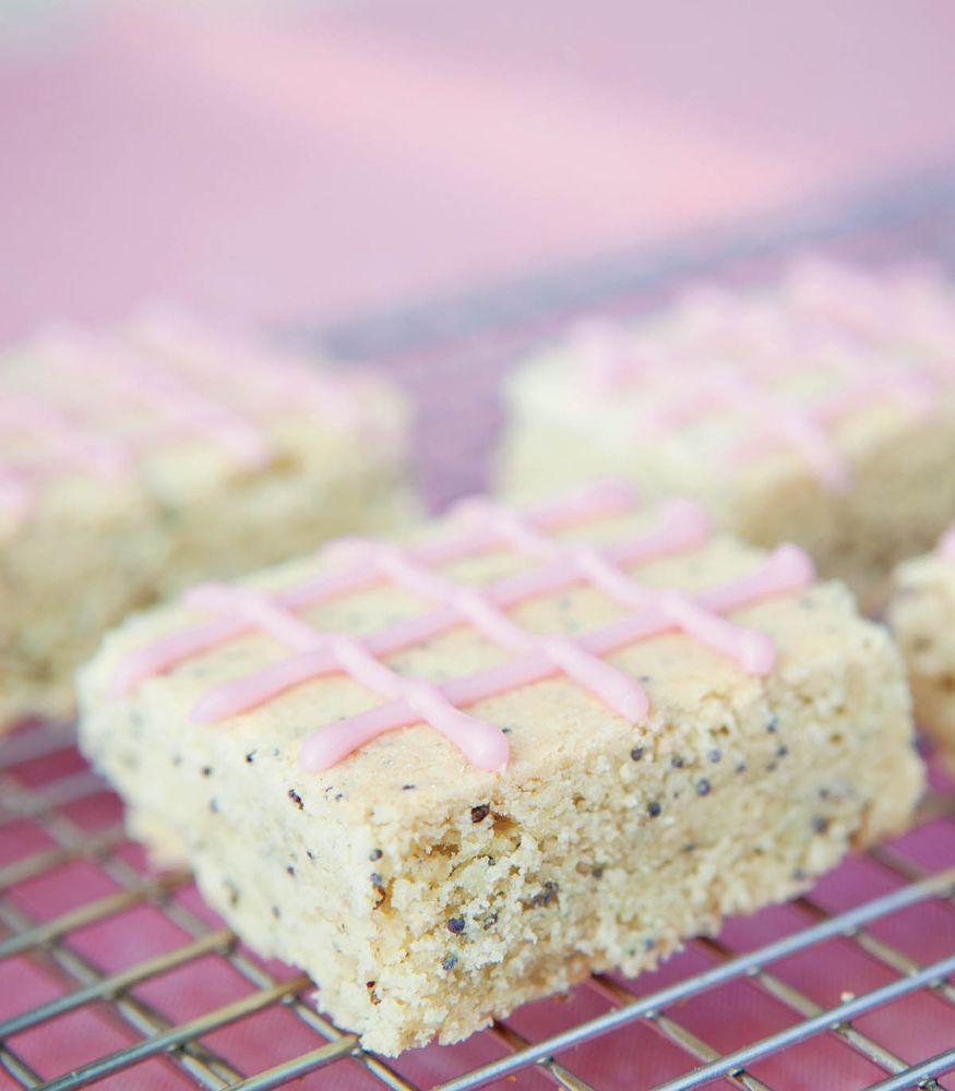 Chia and Poppy Seed Shortbread with Pomegranate Glaze from Blackbird Bakery Gluten-Free by Karen Morgan