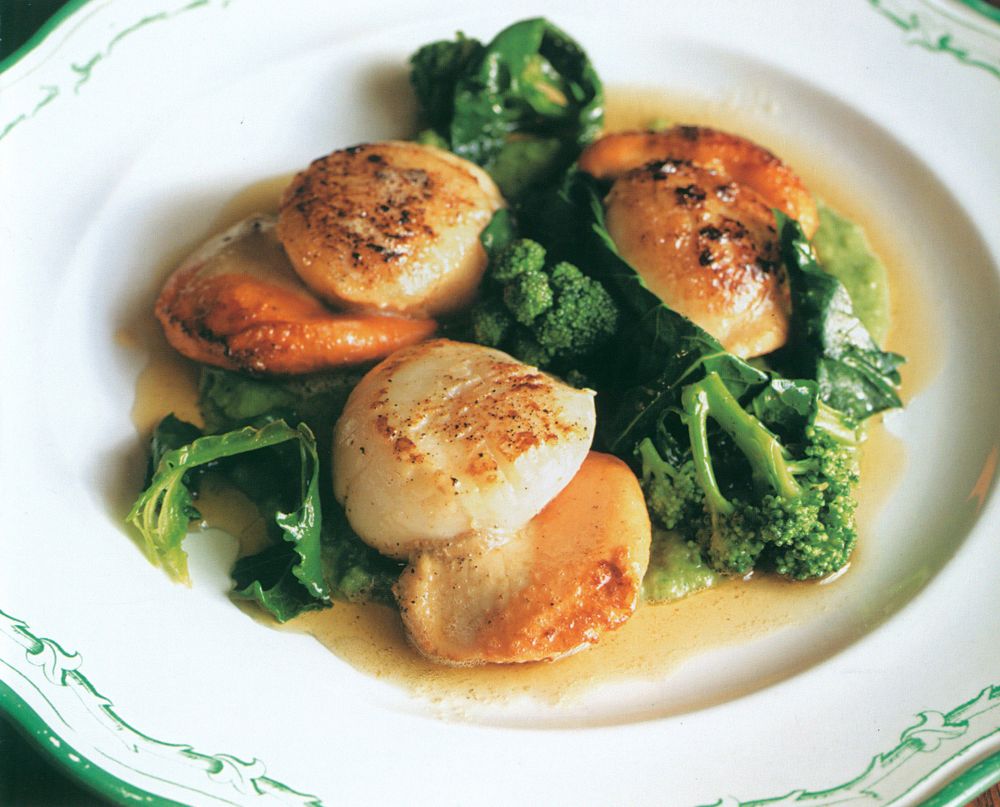 Scallops with PurpleSprouting Broccoli from British Seasonal Food by