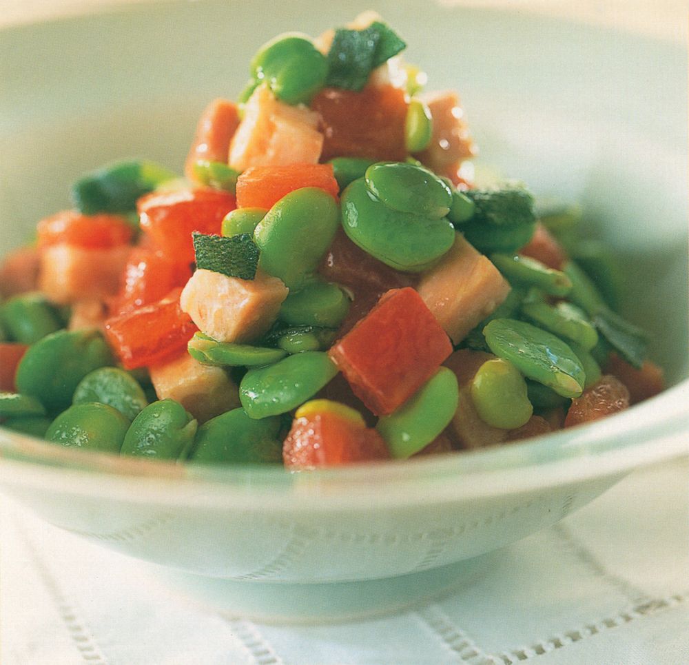 Sage Broad Beans with Bacon and Tomato from New British Classics by