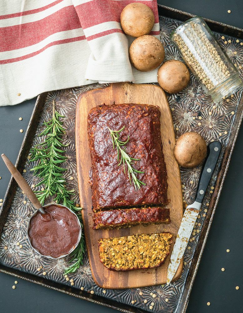 LentilMushroom Meatloaf with Ketchup Glaze from But I Could Never Go