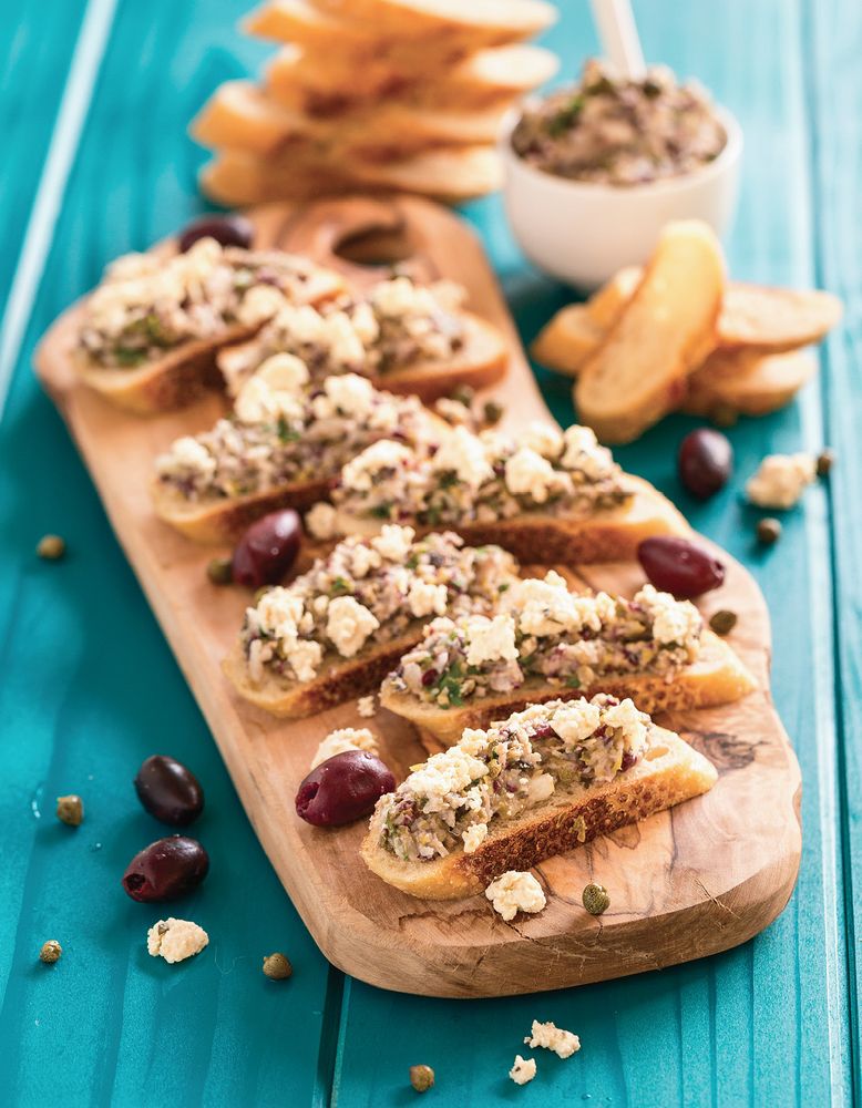 Greek Bruschetta with Heart of Palm Tapenade & Tofu Feta from But I