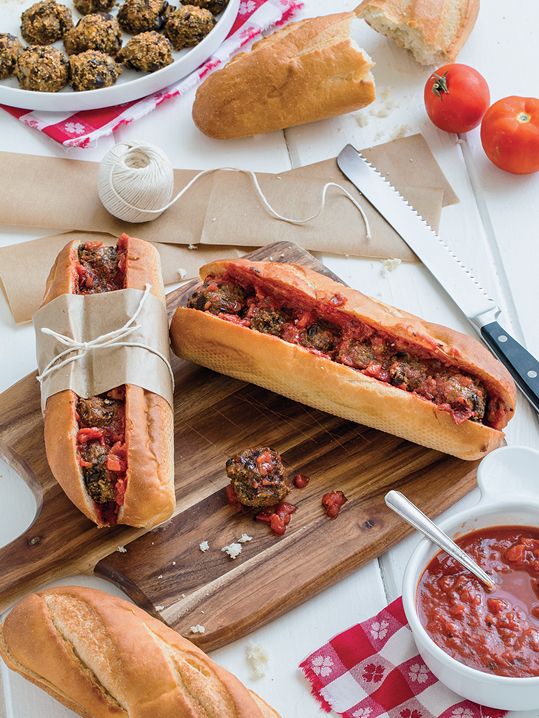 Eggplant Meatball Subs with Spicy Marinara Sauce from But I Could Never