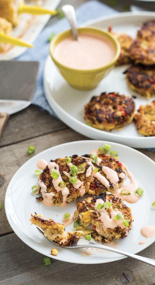 Artichoke Crab Cakes with Sriracha Tartar Sauce from But I Could Never
