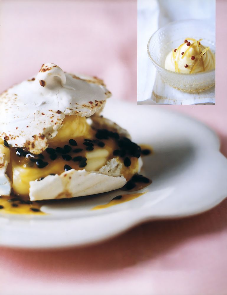 Pink peppercorn meringues with Lemon and Lime curd from Gourmet Food