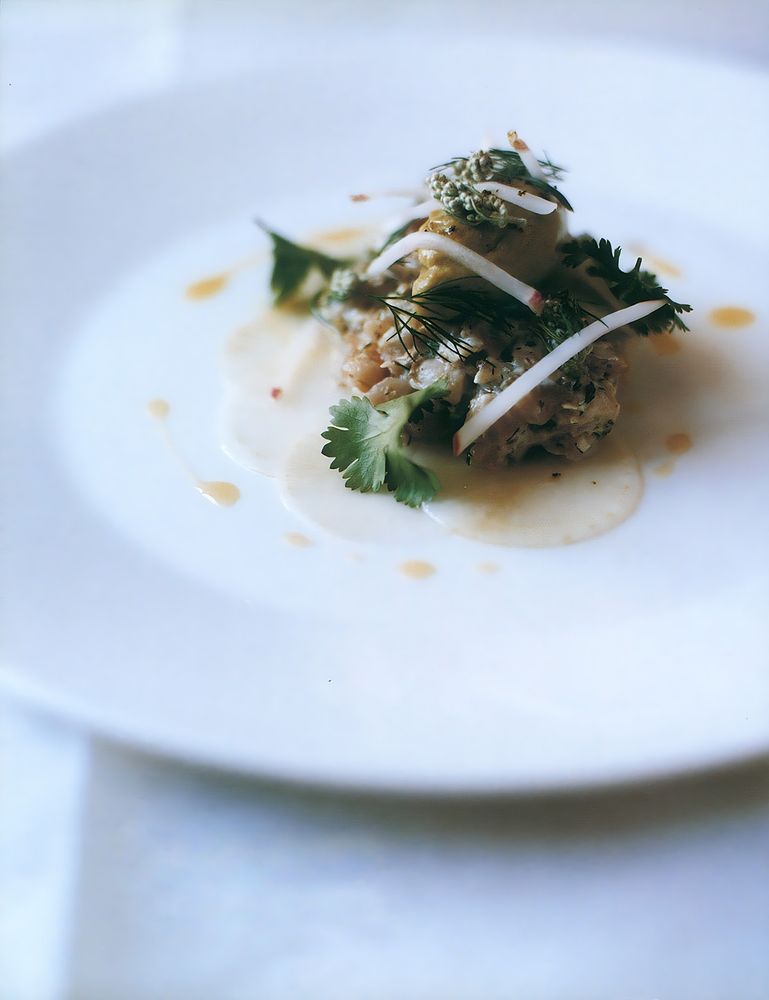 Mackerel tartare with pickled mooli and avocado purée from Gourmet Food