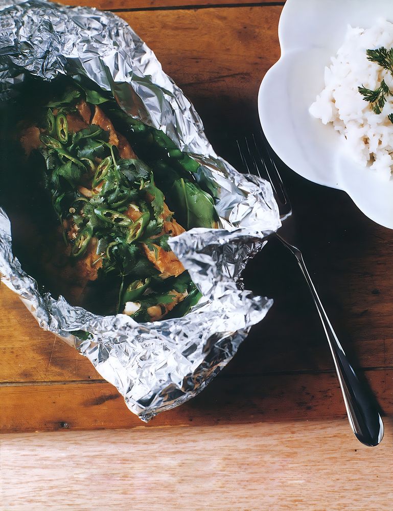 Baked pollock with ginger, soy, time and sticky rice from Gourmet Food ...