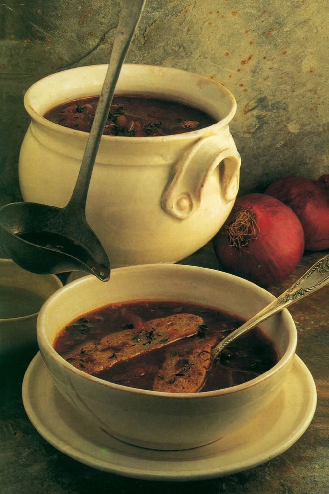 Redonion and Redwine Soup with Ciabatta Thyme Croûtes from Good Soup