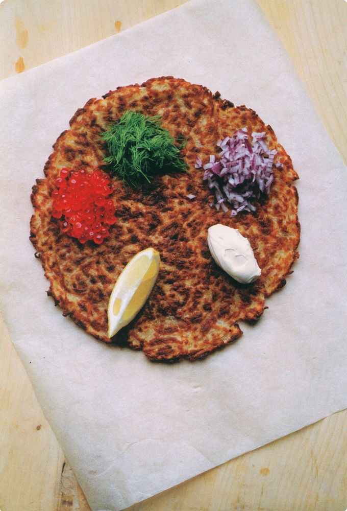 Rosti with salmon eggs, dill & crème fraîche from The Good Table ...