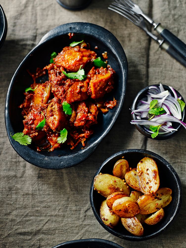Chicken rogan josh with fenugreek potatoes from The Good Chicken ...