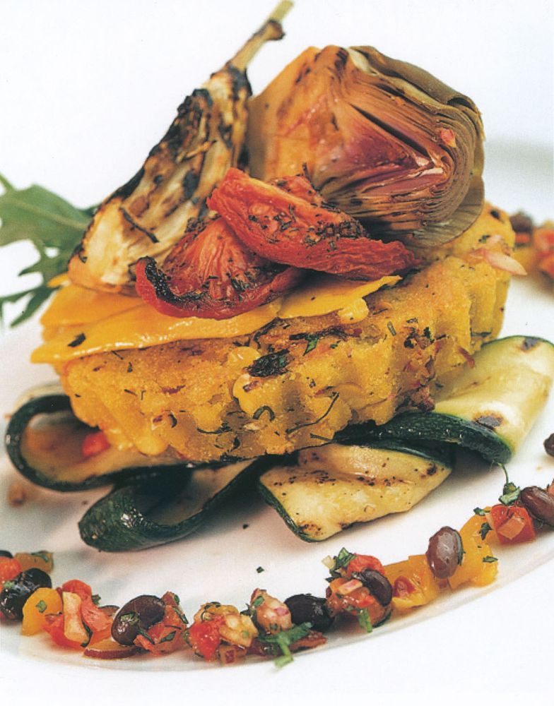 Corn Cakes with Pacific Chilli Vegetables from The Gate Vegetarian Cookbook: Where Asia meets the Mediterranean by Michael Daniel