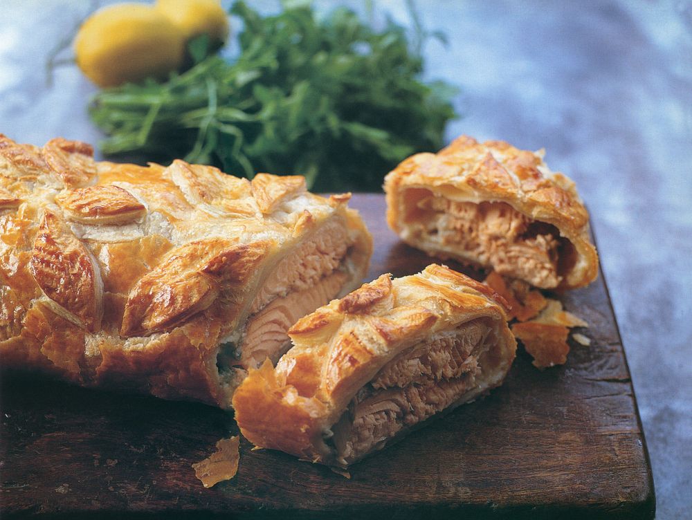 Salmon with Belgian Endive and Roquefort from The Game Cookbook by Clarissa Dickson Wright and Johnn