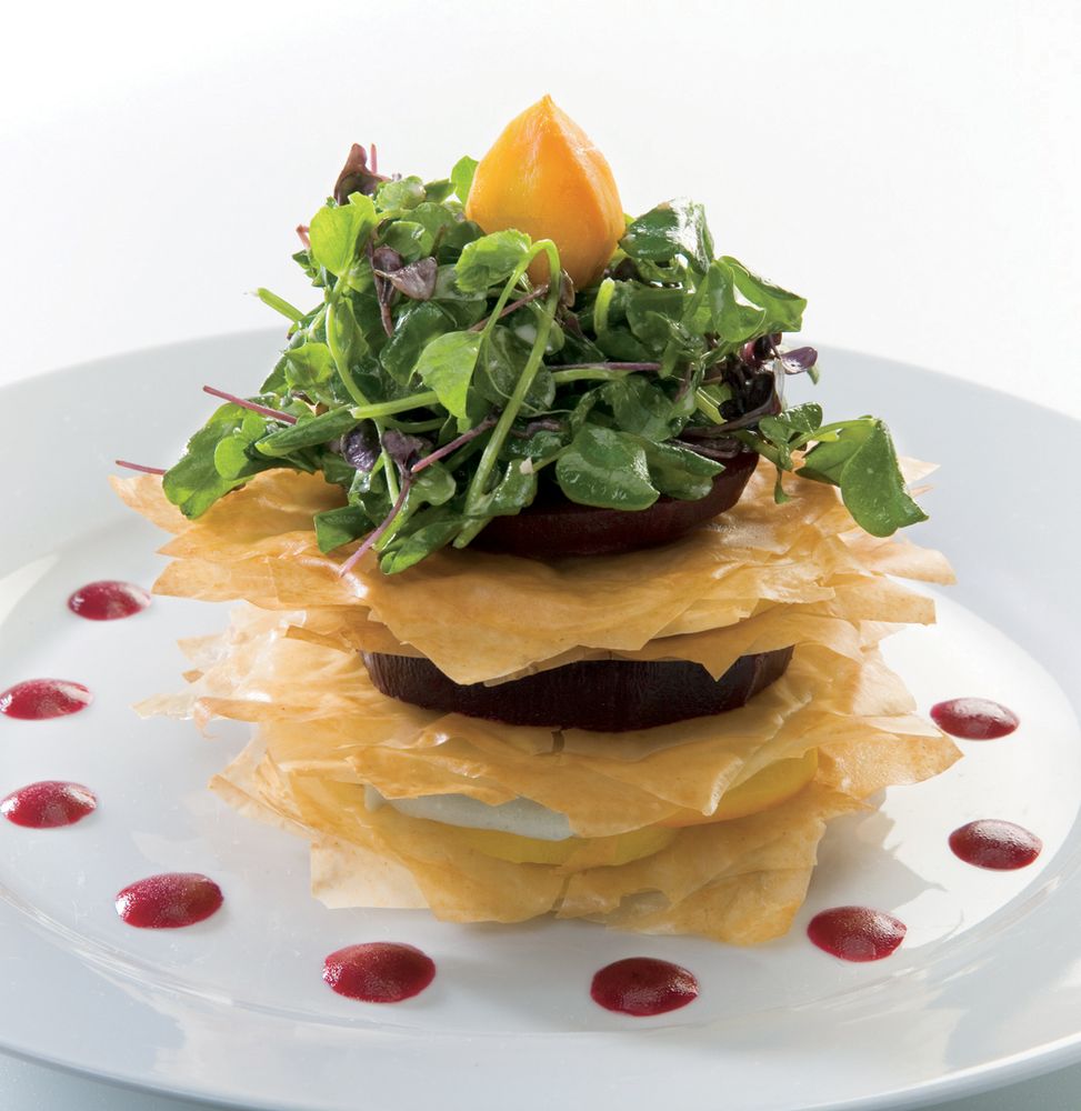 ThreeBeet Roquefort Salad Tower from Professional Garde Manger A