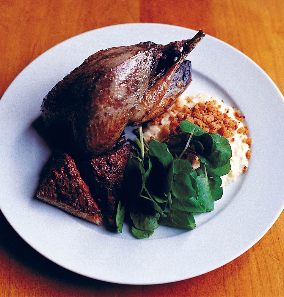 Roast grouse with bread sauce game crumbs