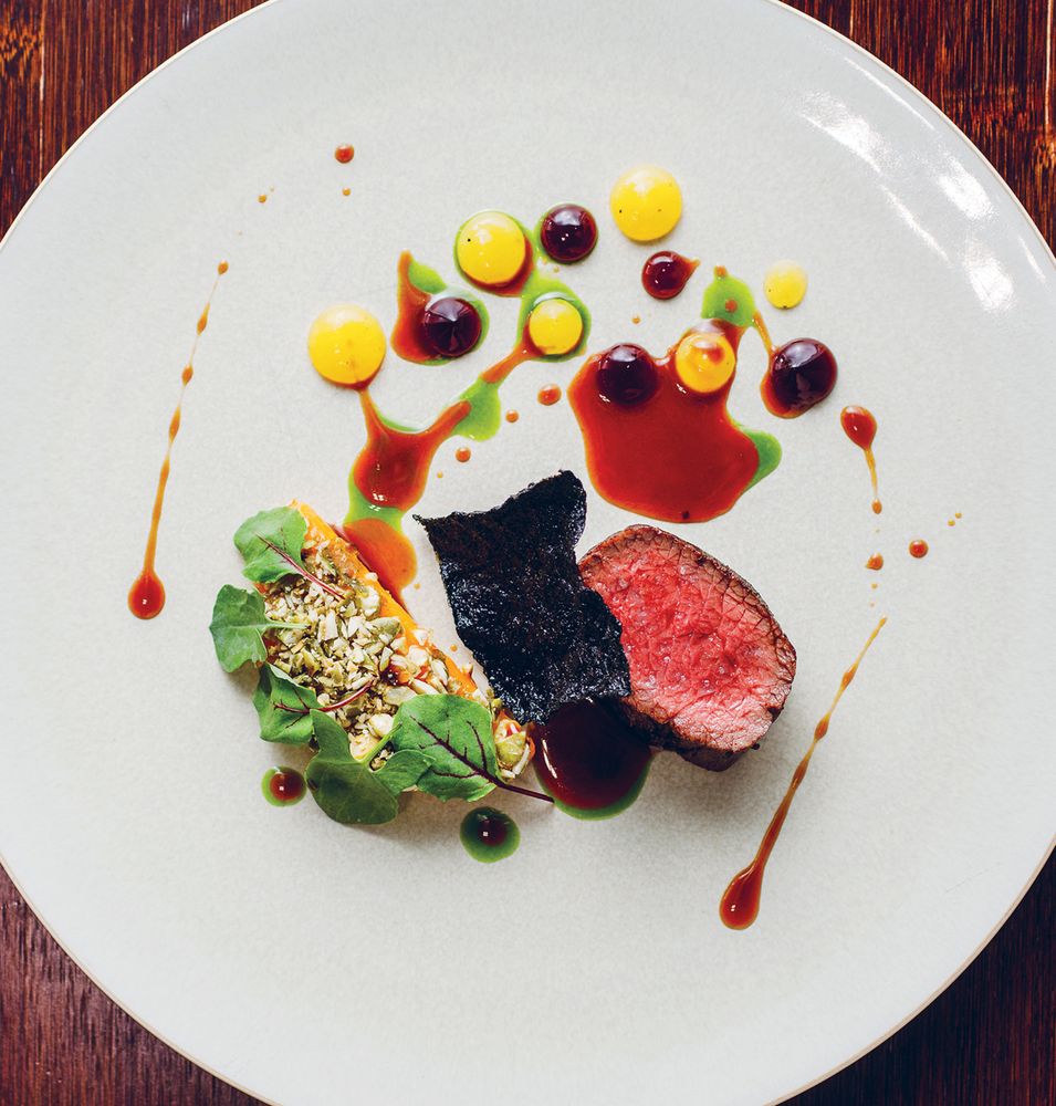 Roast venison loin, orange & Sichuan pepper, butternut squash, ponzu ...