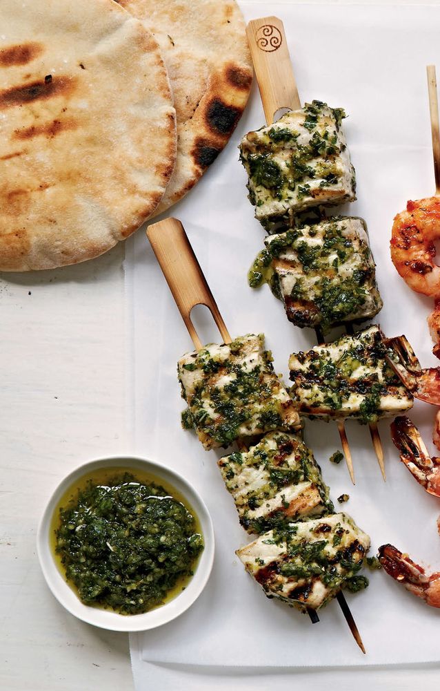 Swordfish Kebabs with Mint Pesto from Endless Summer Cookbook by Katie Lee