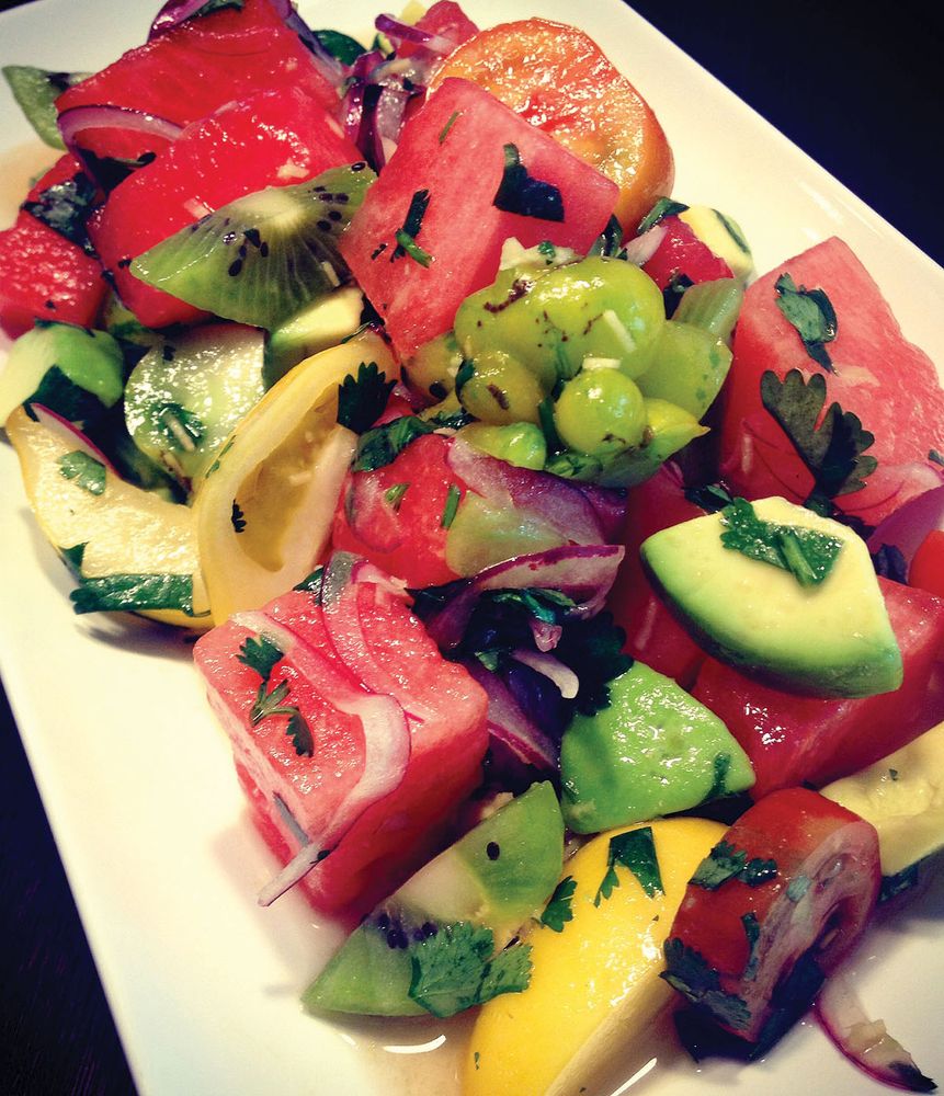 Heirloom Tomato and Watermelon Salad from Eating Well to Win by Richard