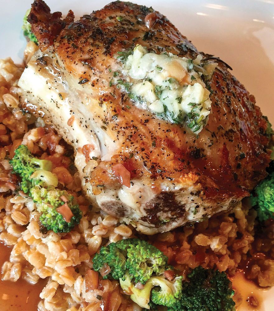 HerbRoasted Veal Chop with FarroRoasted Broccoli and Herb Garlic