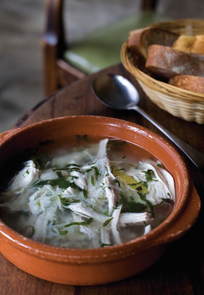 Portuguese Chicken Broth with Rice, Mint and Lemon from The Eagle Cookbook by David Eyre