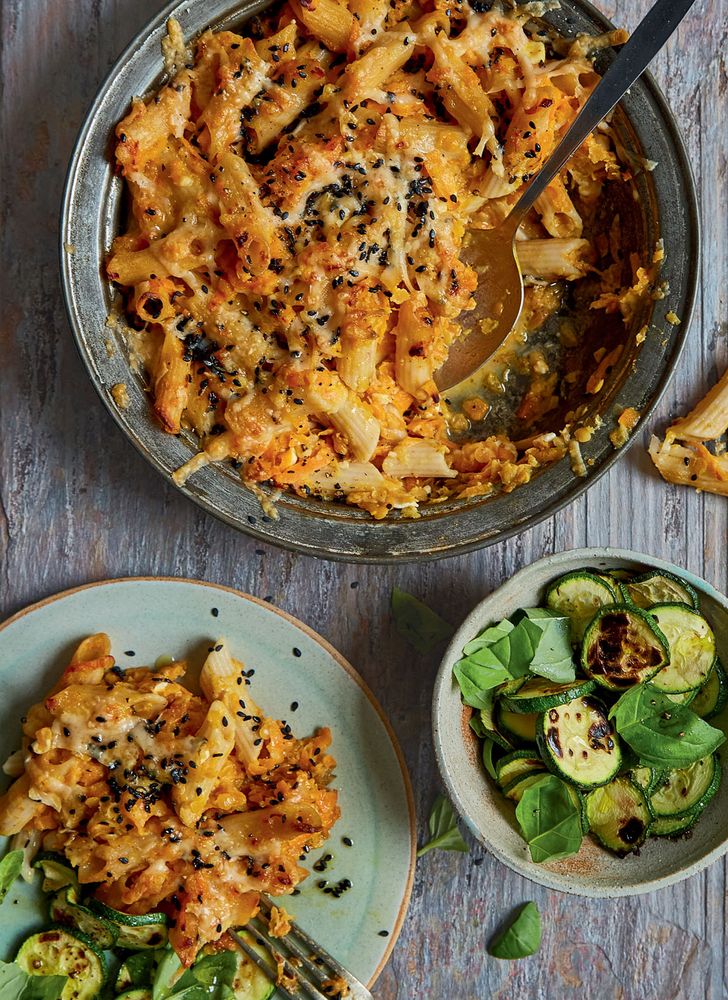 Zac ‘n’ cheese with basil courgettes from East by West by Jasmine Hemsley