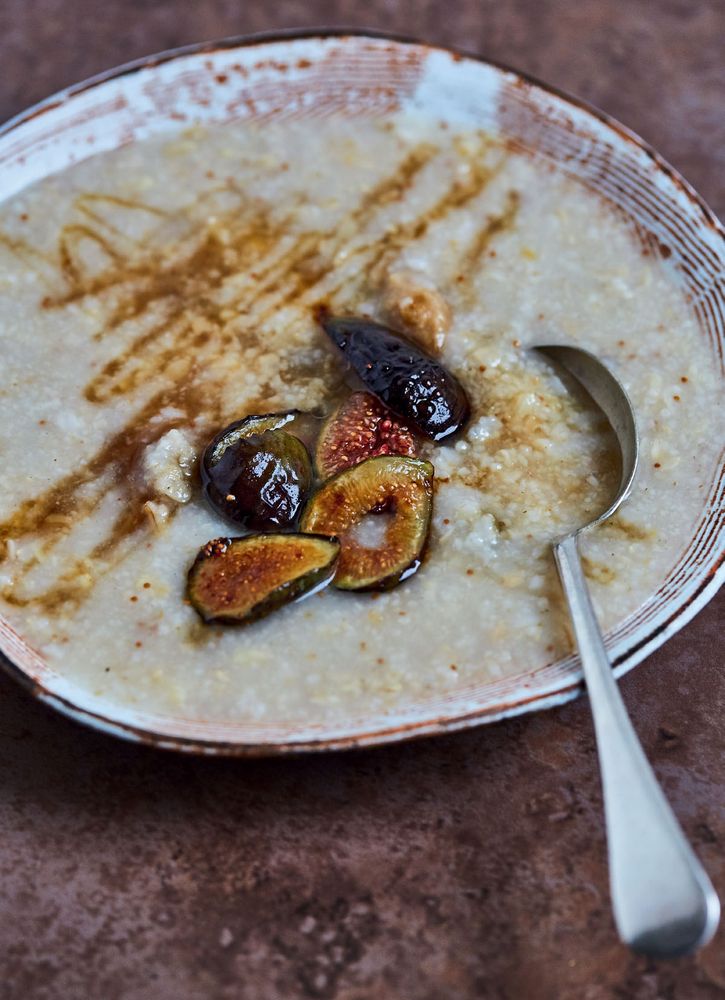 Fig, cinnamon and cardamom slowcooker congee from East by West by Jasmine Hemsley