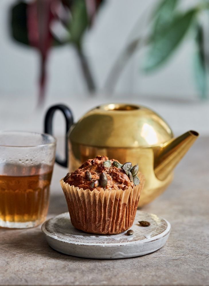 Chestnut, carrot and ginger muffins with pumpkin seeds from East by West by Jasmine Hemsley