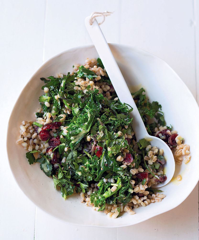 Warm Kale, Barley & Dried Cherry Salad from Easy Vegan by Sue Quinn