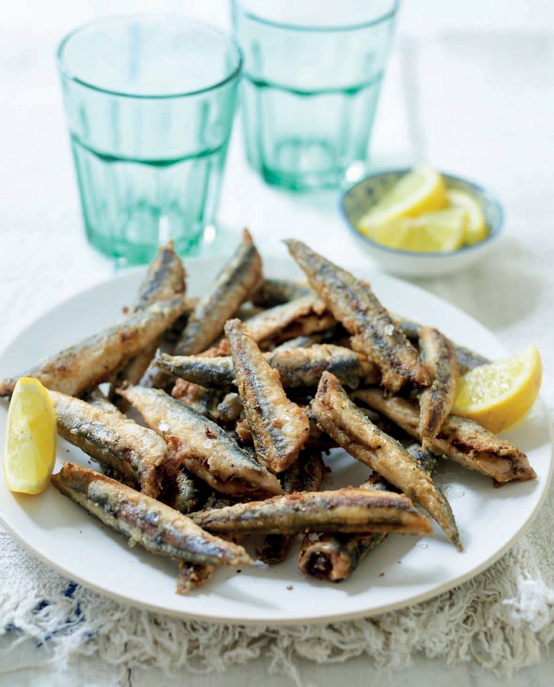 Crispy fried anchovies from The Food & Cooking of Greece by Rena Salaman