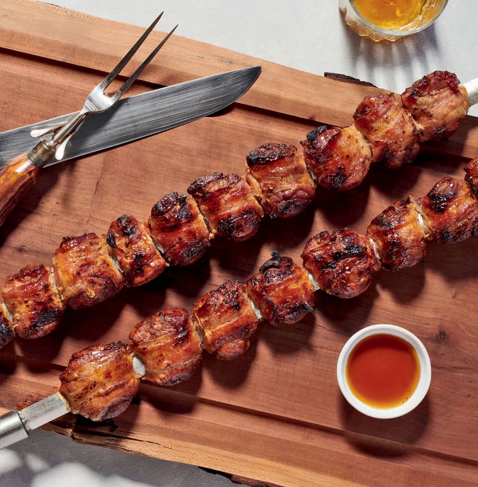 Bacon-Wrapped Maple-Bourbon Chicken Skewers from Food by Fire: Grilling ...