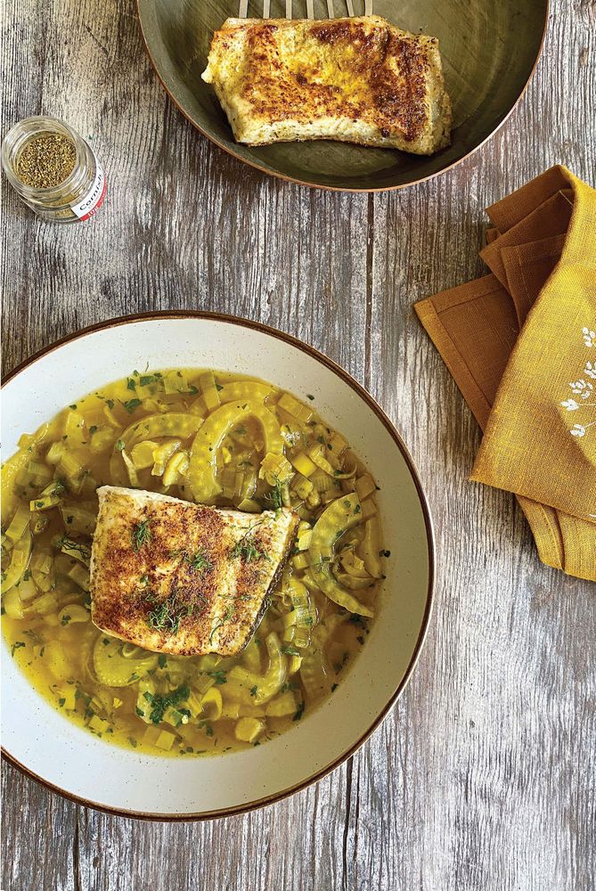 Fennel Pollen Halibut with Fennel & Leek Broth from Fool's Gold A