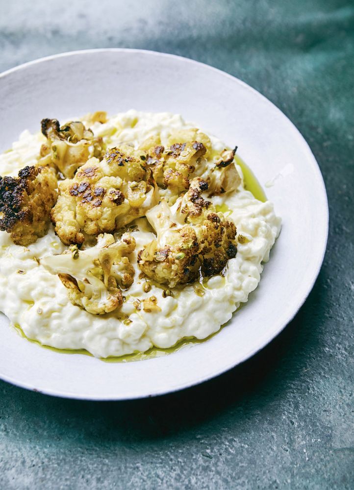 Rice with yoghurt, roasted cauliflower and fried garlic from Falastin ...
