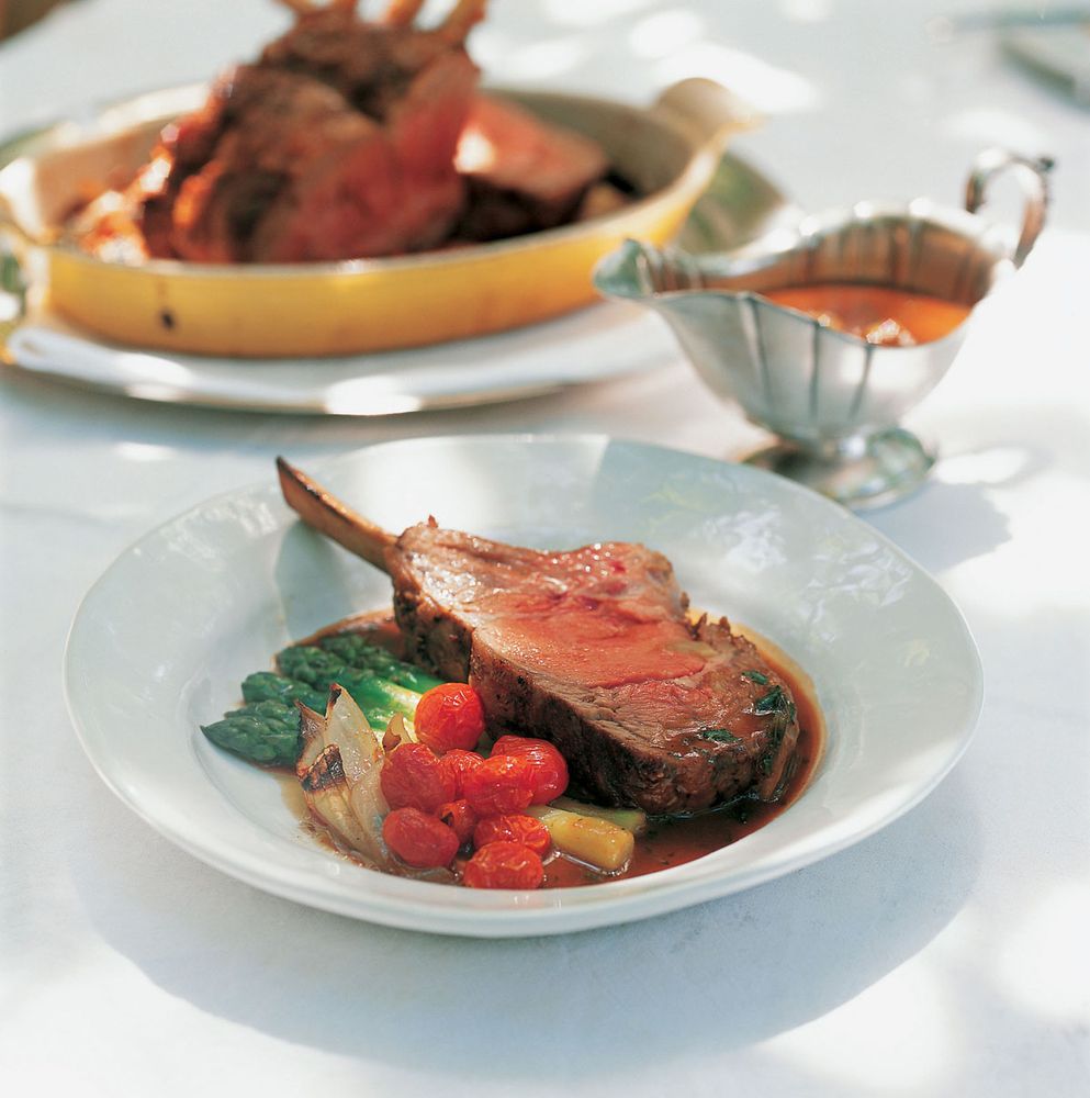 Garlic-Larded Roast Veal Rack with Tomato and Tarragon Jus from Feast ...