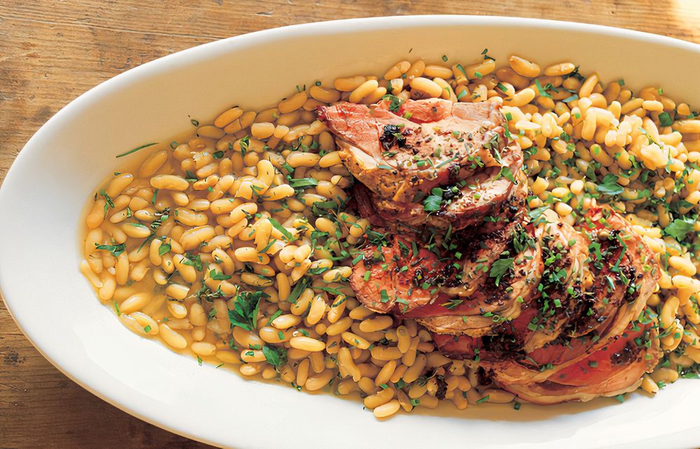 Shoulder of Spring Lamb with Flageolet Beans and Olive Relish from A
