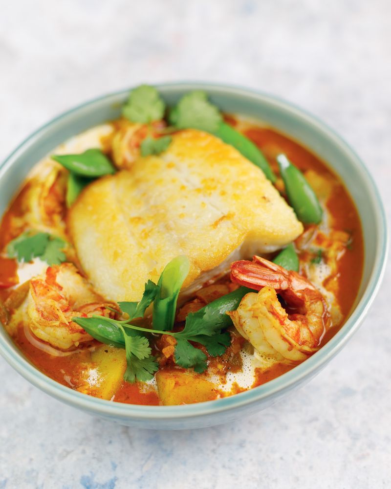 Halibut &amp; Prawn Red Curry with Coconut Milk / Potatoes / Snap Peas from Fish for You by Spencer Watts